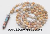 GMN1521 Hand-knotted 8mm, 10mm yellow crazy agate 108 beads mala necklace with pendant