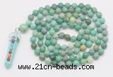 GMN1524 Hand-knotted 8mm, 10mm grass agate 108 beads mala necklace with pendant