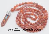 GMN1526 Hand-knotted 8mm, 10mm fire agate 108 beads mala necklace with pendant