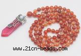 GMN1527 Hand-knotted 8mm, 10mm red banded agate 108 beads mala necklace with pendant