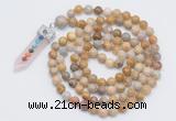 GMN1531 Hand-knotted 8mm, 10mm fossil coral 108 beads mala necklace with pendant