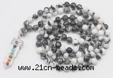 GMN1535 Hand-knotted 8mm, 10mm black & white jasper 108 beads mala necklace with pendant