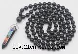 GMN1538 Hand-knotted 8mm, 10mm black obsidian 108 beads mala necklace with pendant