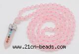 GMN1544 Hand-knotted 8mm, 10mm rose quartz 108 beads mala necklace with pendant