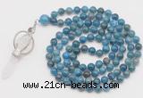 GMN1547 Hand-knotted 8mm, 10mm apatite 108 beads mala necklace with pendant