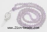 GMN1552 Knotted 8mm, 10mm lavender amethyst 108 beads mala necklace with pendant