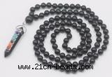 GMN1561 Knotted 8mm, 10mm black obsidian 108 beads mala necklace with pendant