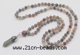 GMN1603 Hand-knotted 6mm Botswana agate 108 beads mala necklace with pendant