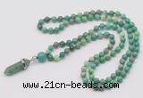 GMN1604 Hand-knotted 6mm grass agate 108 beads mala necklace with pendant