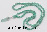 GMN1605 Hand-knotted 6mm peafowl agate 108 beads mala necklace with pendant