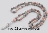 GMN1609 Hand-knotted 6mm pink zebra jasper 108 beads mala necklace with pendant