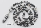 GMN1610 Hand-knotted 6mm black & white jasper 108 beads mala necklace with pendant