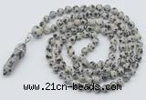 GMN1613 Hand-knotted 6mm dalmatian jasper 108 beads mala necklace with pendant