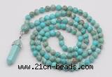 GMN1614 Hand-knotted 6mm sea sediment jasper 108 beads mala necklace with pendant