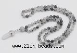 GMN1623 Hand-knotted 6mm black rutilated quartz 108 beads mala necklace with pendant