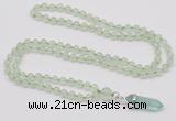 GMN1624 Hand-knotted 6mm prehnite 108 beads mala necklace with pendant