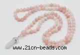 GMN1628 Hand-knotted 6mm natural pink opal 108 beads mala necklace with pendant