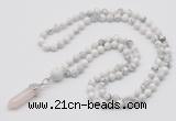 GMN1638 Hand-knotted 6mm white howlite 108 beads mala necklace with pendant