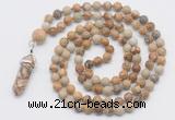 GMN1653 Hand-knotted 6mm picture jasper 108 beads mala necklaces with pendant