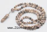 GMN1655 Hand-knotted 6mm zebra jasper 108 beads mala necklaces with pendant