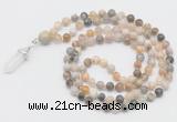 GMN1660 Hand-knotted 6mm bamboo leaf agate 108 beads mala necklaces with pendant