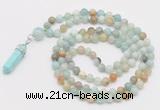 GMN1666 Hand-knotted 6mm amazonite 108 beads mala necklaces with pendant