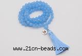 GMN1741 Hand-knotted 8mm candy jade 108 beads mala necklace with tassel & charm