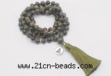 GMN1780 Knotted 8mm, 10mm dragon blood jasper 108 beads mala necklace with tassel & charm