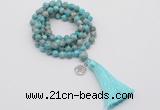 GMN1782 Knotted 8mm, 10mm sea sediment jasper 108 beads mala necklace with tassel & charm