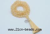 GMN1785 Knotted 8mm, 10mm honey jade 108 beads mala necklace with tassel & charm