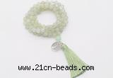 GMN1786 Knotted 8mm, 10mm New jade 108 beads mala necklace with tassel & charm