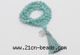 GMN1808 Knotted 8mm, 10mm amazonite 108 beads mala necklace with tassel & charm