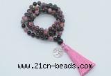GMN1812 Knotted 8mm, 10mm tourmaline 108 beads mala necklace with tassel & charm