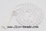 GMN1841 Hand-knotted 8mm candy jade 108 beads mala necklace with tassel & charm