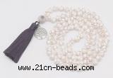 GMN1856 Knotted 8mm, 10mm faceted Tibetan agate 108 beads mala necklace with tassel & charm