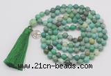 GMN1864 Knotted 8mm, 10mm grass agate 108 beads mala necklace with tassel & charm