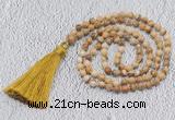 GMN201 Hand-knotted 6mm picture jasper 108 beads mala necklaces with tassel