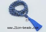 GMN2017 Knotted 8mm, 10mm matte lapis lazuli 108 beads mala necklace with tassel & charm