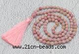 GMN205 Hand-knotted 6mm pink wooden jasper 108 beads mala necklaces with tassel