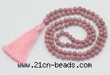 GMN206 Hand-knotted 6mm pink wooden jasper 108 beads mala necklaces with tassel