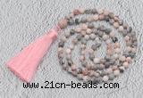 GMN209 Hand-knotted 6mm pink zebra jasper 108 beads mala necklaces with tassel