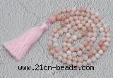 GMN218 Hand-knotted 6mm pink opal 108 beads mala necklaces with tassel