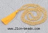 GMN220 Hand-knotted 6mm honey jade 108 beads mala necklaces with tassel
