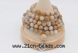 GMN2211 Hand-knotted 8mm, 10mm matte fossil coral 108 beads mala necklace with charm