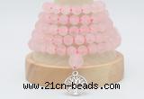 GMN2219 Hand-knotted 8mm, 10mm matte rose quartz 108 beads mala necklace with charm