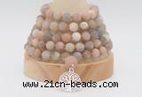 GMN2223 Hand-knotted 8mm, 10mm matte sunstone 108 beads mala necklace with charm