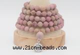 GMN2224 Hand-knotted 8mm, 10mm matte pink wooden jasper108 beads mala necklace with charm