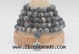 GMN2227 Hand-knotted 8mm, 10mm matte black water jasper 108 beads mala necklace with charm