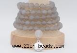 GMN2231 Hand-knotted 8mm, 10mm matte grey agate 108 beads mala necklaces with charm