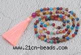 GMN229 Hand-knotted 6mm mixed banded agate 108 beads mala necklaces with tassel